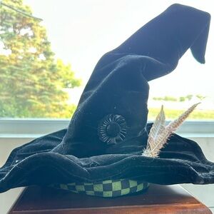 Black Witch Hat with Feather Accent